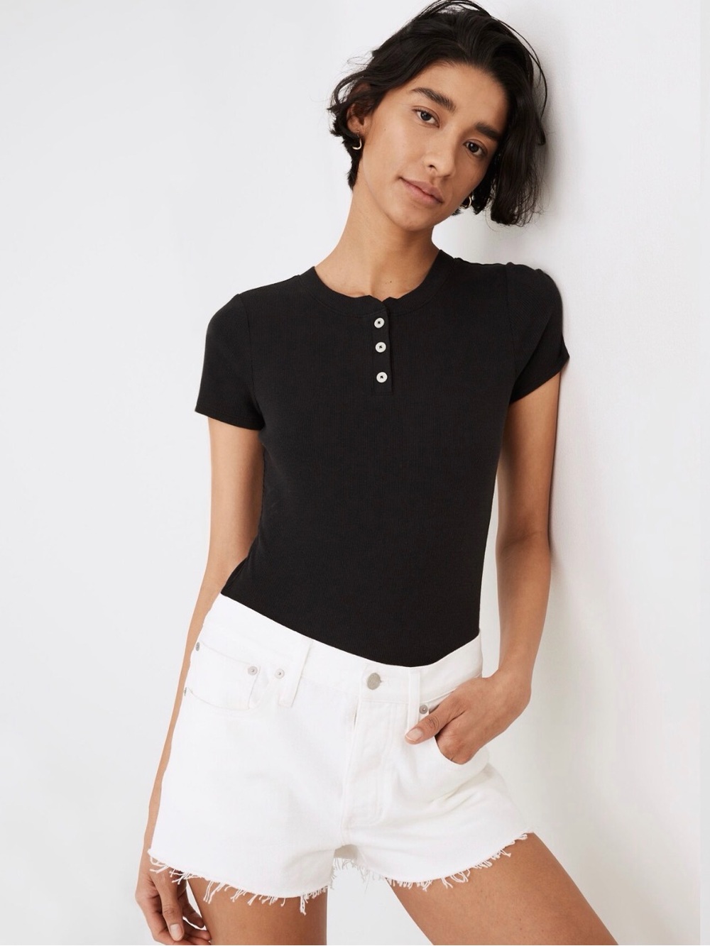 Madewell Henley Short Sleeve Thong Bodysuit Size Small